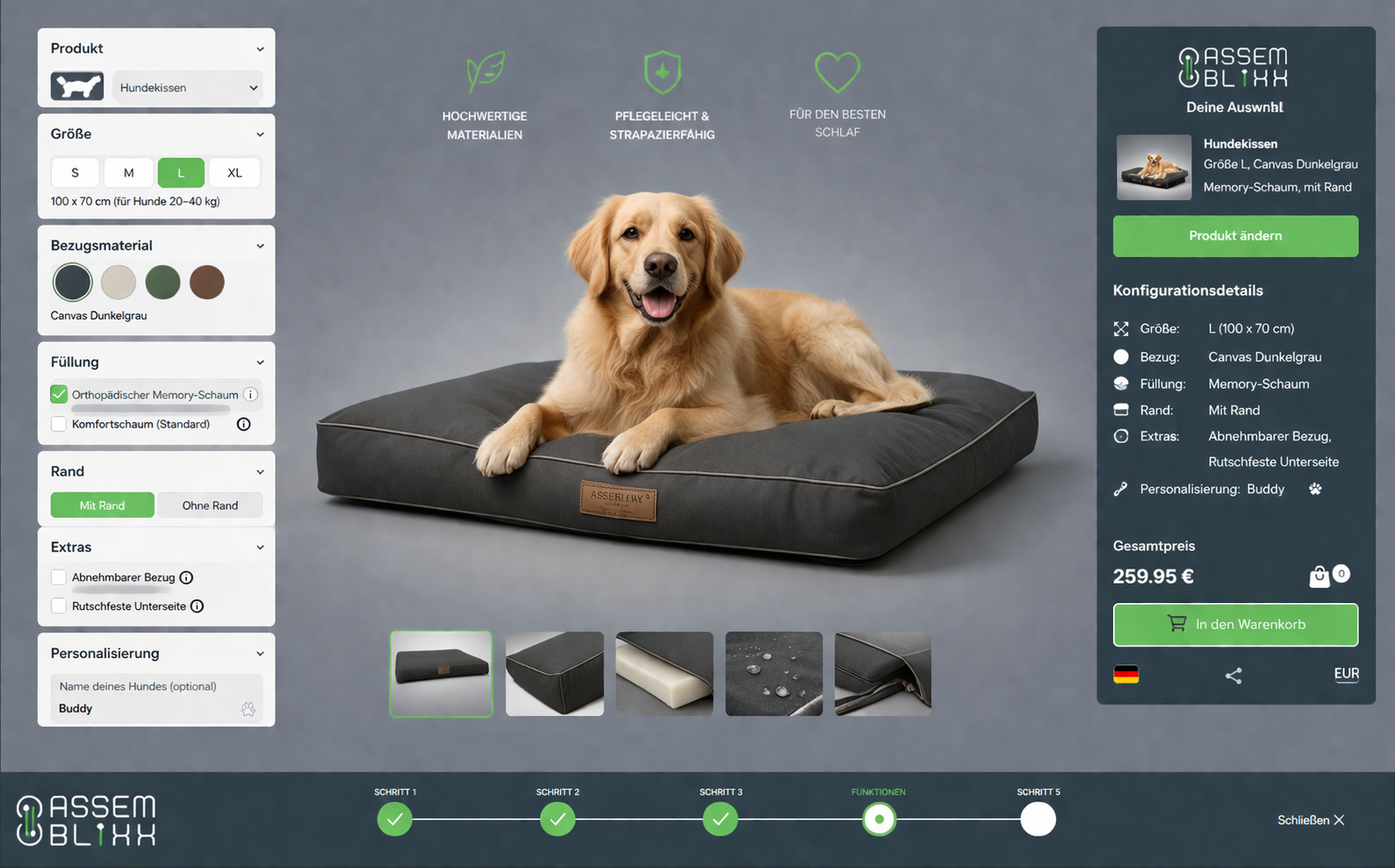 Hund mit konfiguriertem Kissen